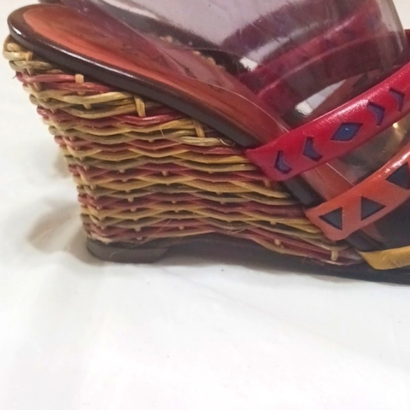 ZALO Leather and Straw Wedge Sandals - Picture 6 of 10